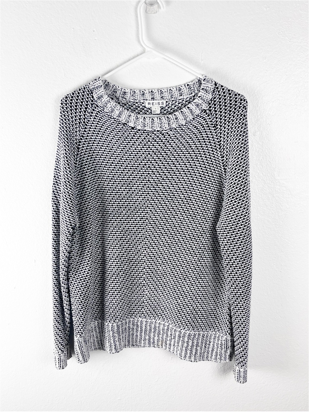REISS Elise Black White Textured Knit Long Sleeves Sweater Size Small